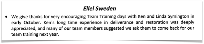 Report from Sweden in Ellel International monthly prayer update