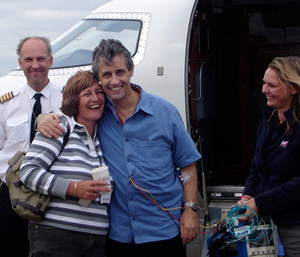 Sister meeting me coming off the plane