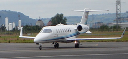 Lear jet arriving at Belfast City Airport